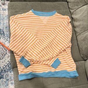 Free people Peach and Blue Striped crewneck